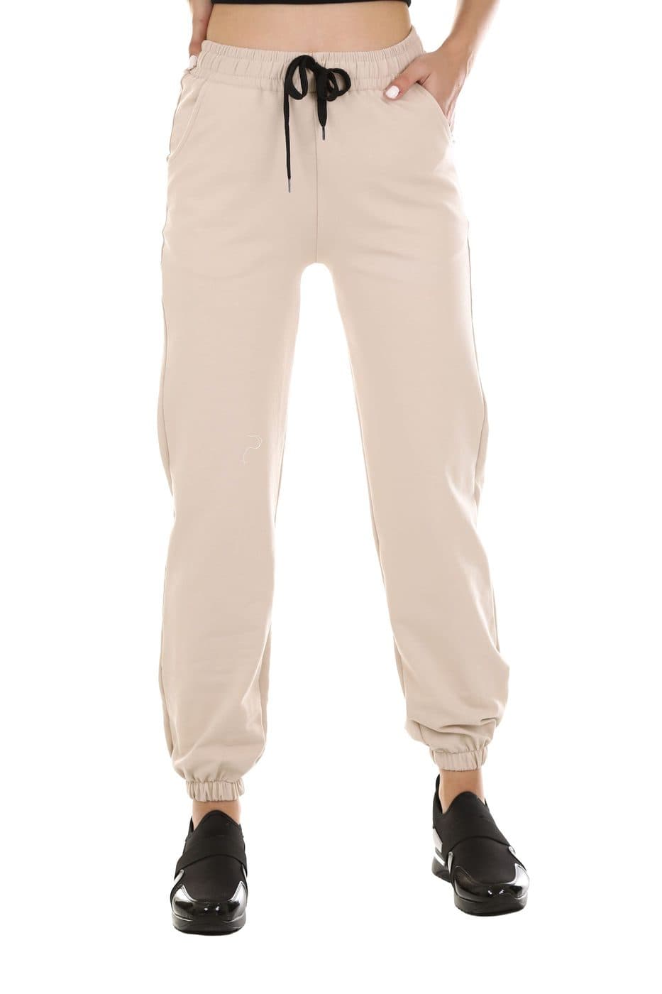 Plain fleece joggers with elastic cuffs and drawcord waist