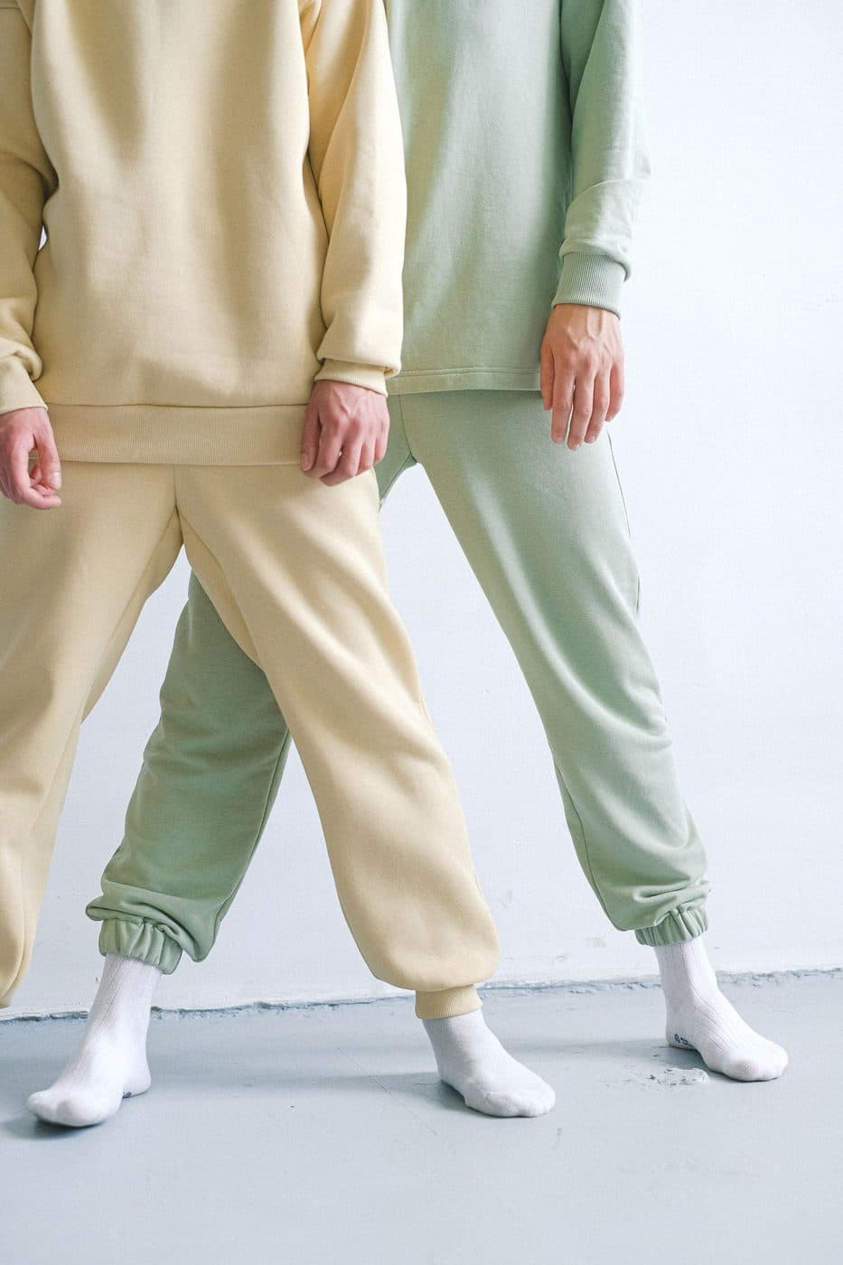 Matching sweatshirt-and-jogger sets in two colourways
