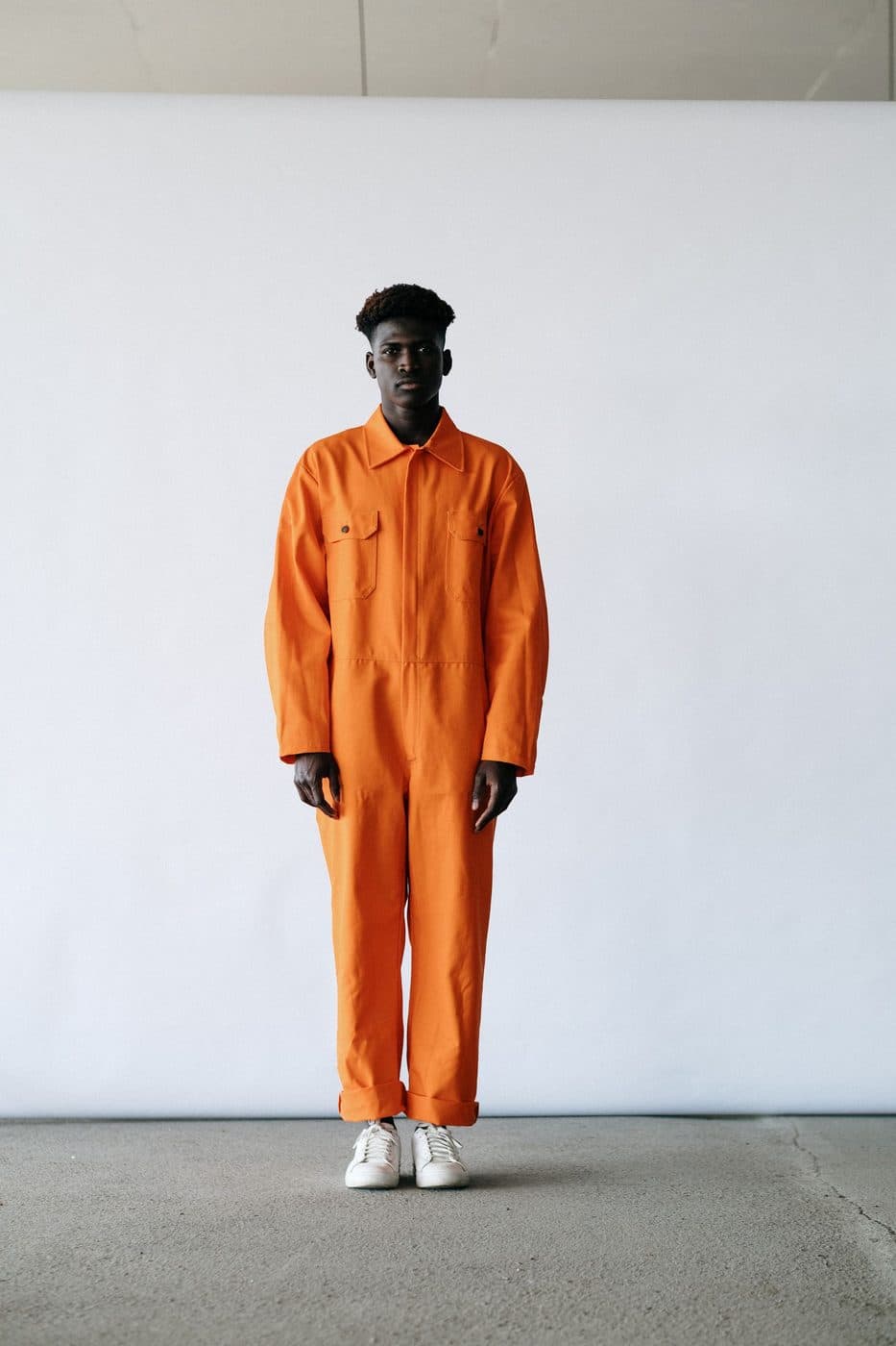Plain one-piece work coverall with chest pockets
