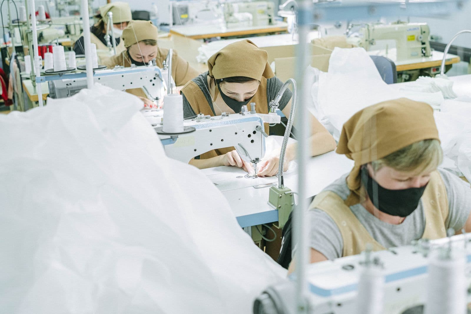 Stitching lines running in a garment factory